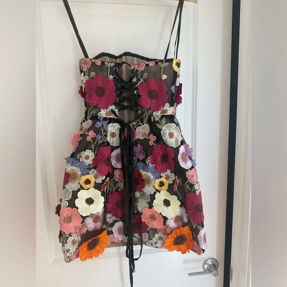 NWOT BRONX AND BANCO Bouquet Maraya Mini Dress in Black Multi, szie L - Picture 8 of 16